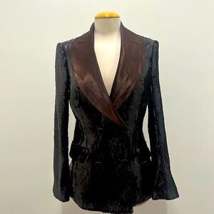 BROWN SEQUIN BLAZER, SIZE SMALL, NWT, FAUX POCKETS, FULLY LINED